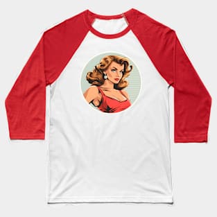 Pin up girl red lips blonde retro comic Baseball T-Shirt